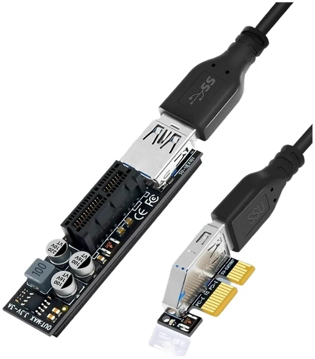 Alt view image 4 of 5 - Riser Cable Full Speed USB 3.0 PCI Express X1 to X1 Extension Cable Adapter Card Converter with Power Module for Desktop PC(30cm)