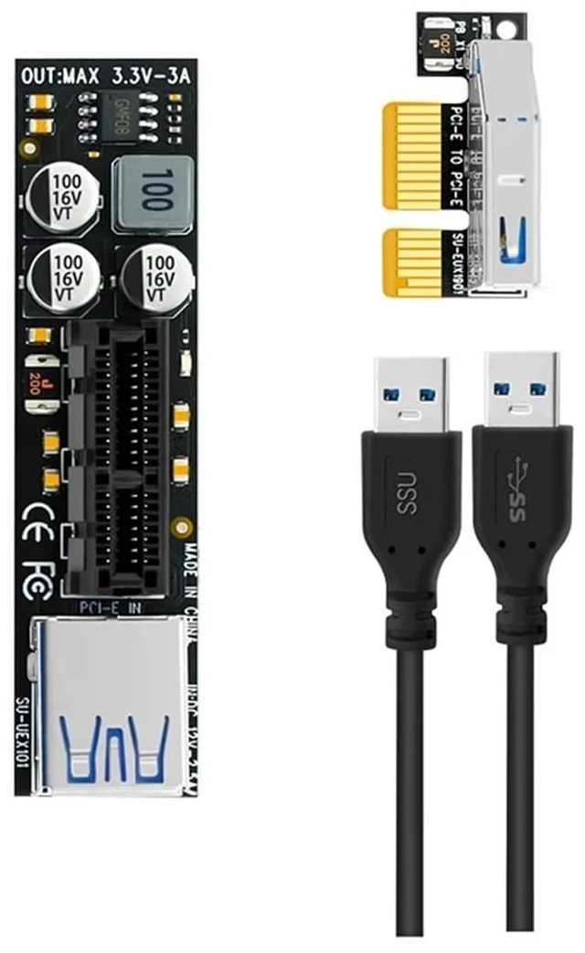 Alt view image 3 of 5 - Riser Cable Full Speed USB 3.0 PCI Express X1 to X1 Extension Cable Adapter Card Converter with Power Module for Desktop PC(30cm)