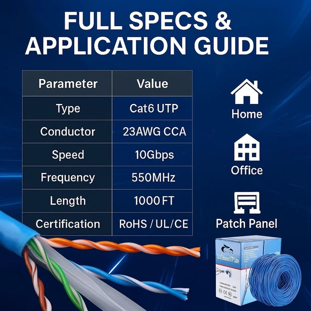 Alt view image 6 of 7 - HAVIK Cat6 Ethernet Cable 1000ft