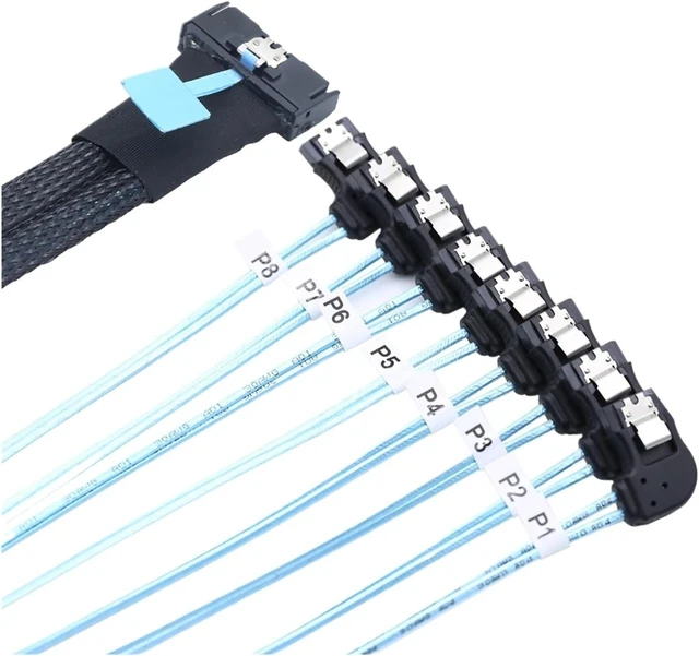Main image of 1.0M MCIO 74P 8X 8I S*A*S SFF-8654 8i PCI-E Ultraport Slimline 5.0 to 8X SATA 7P Left Angle Female Cable