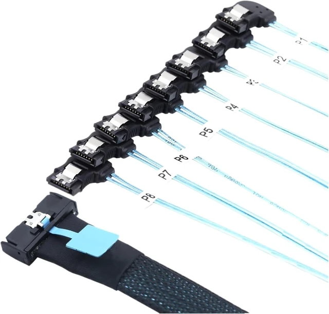 Alt view image 4 of 6 - 1.0M MCIO 74P 8X 8I S*A*S SFF-8654 8i PCI-E Ultraport Slimline 5.0 to 8X SATA 7P Left Angle Female Cable