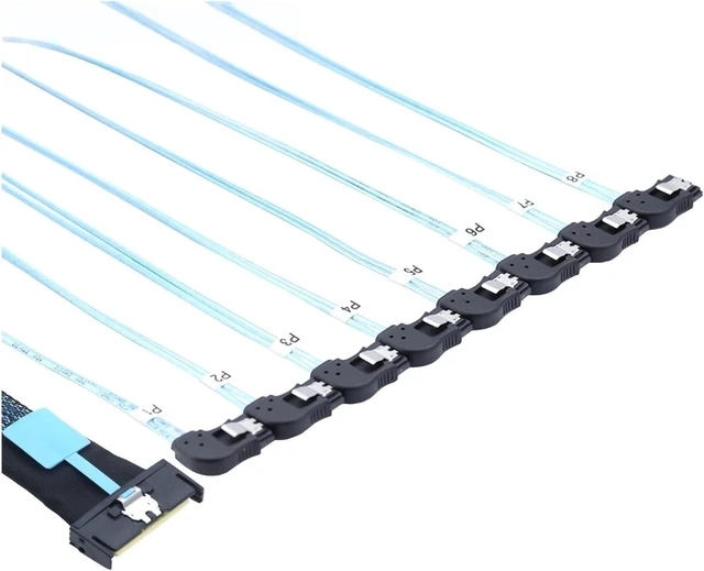 Alt view image 5 of 6 - 1.0M MCIO 74P 8X 8I S*A*S SFF-8654 8i PCI-E Ultraport Slimline 5.0 to 8X SATA 7P Left Angle Female Cable