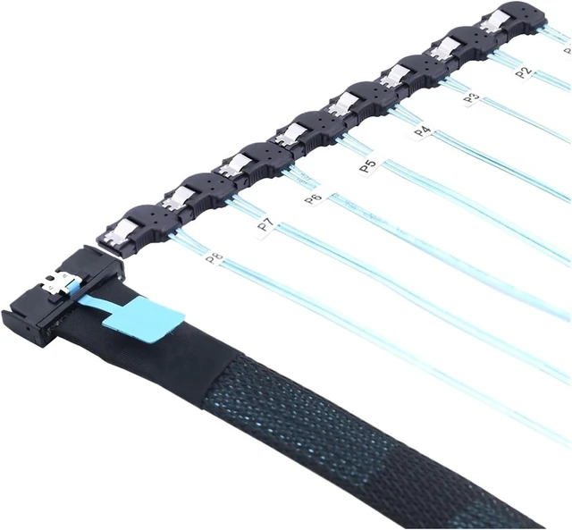 Alt view image 6 of 6 - 1.0M MCIO 74P 8X 8I S*A*S SFF-8654 8i PCI-E Ultraport Slimline 5.0 to 8X SATA 7P Left Angle Female Cable