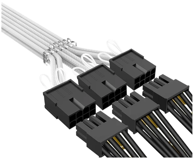 Alt view image 3 of 5 - 340mm 16(12+4) Pin Male to 3x8(6+2) Pin Female Sleeved PCI-e 5.0 Extension Cable for GPU 3090Ti 4070Ti 4080 4090(12and4to4X8P-Wh)