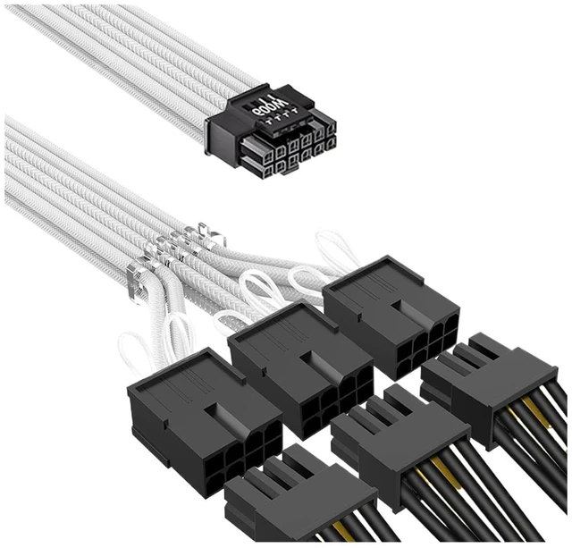 Alt view image 2 of 5 - 340mm 16(12+4) Pin Male to 3x8(6+2) Pin Female Sleeved PCI-e 5.0 Extension Cable for GPU 3090Ti 4070Ti 4080 4090(12and4to4X8P-Wh)