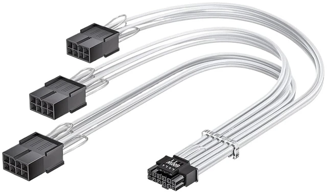 Main image of 340mm 16(12+4) Pin Male to 3x8(6+2) Pin Female Sleeved PCI-e 5.0 Extension Cable for GPU 3090Ti 4070Ti 4080 4090(12and4to3X8P-Wh)