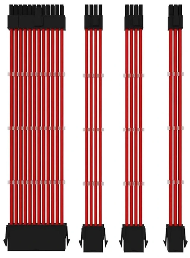 Main image of 6+2Pin 4+4pin 24Pin Motherboard PSU GPU Extension Cable Kit Sleeved Cable ATX24Pin PCI-E8Pin CPU 8Pin Extension Cable(Red)