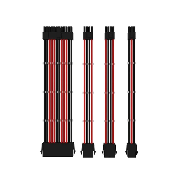 Alt view image 2 of 3 - 6+2Pin 4+4pin 24Pin Motherboard PSU GPU Extension Cable Kit Sleeved Cable ATX24Pin PCI-E8Pin CPU 8Pin Extension Cable(Red)