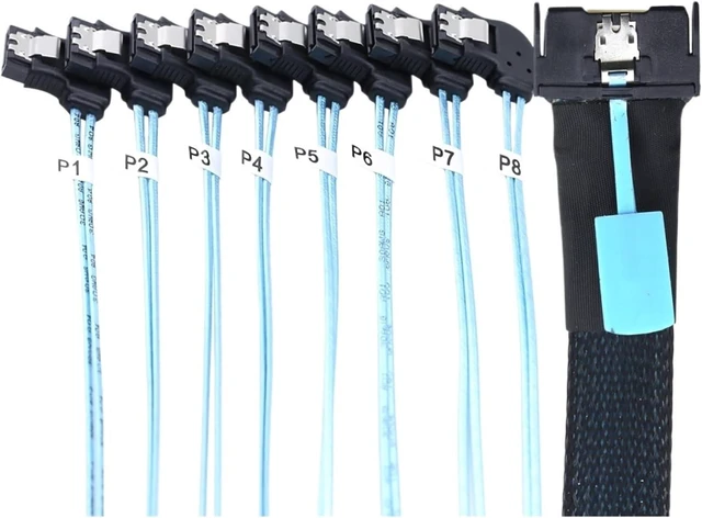 Alt view image 2 of 6 - 1.0M MCIO 74P 8X 8I S*A*S SFF-8654 8i PCI-E Ultraport Slimline 5.0 to 8X SATA 7P Left Angle Female Cable