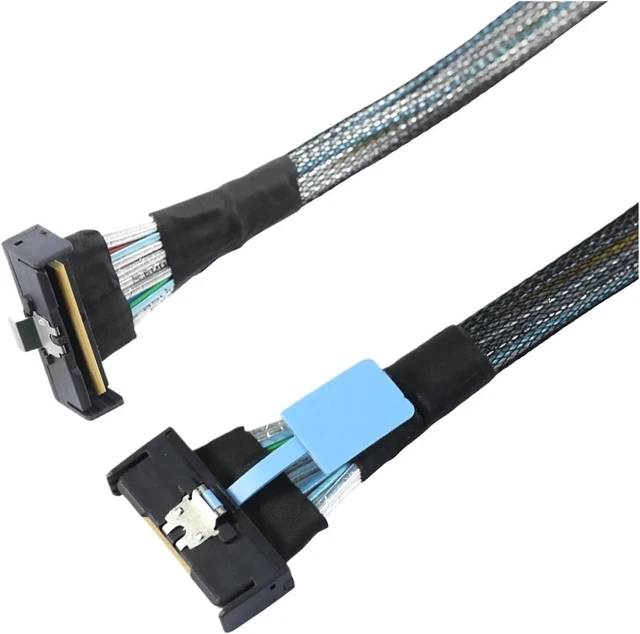 Alt view image 2 of 6 - 0.5M PCI-E 5.0 MI NI Cool Edge MCIO PCI-E MCIO 74Pin Male to Slimline S*A*S 90-Degree MCIO 8i 74Pin Male Extender Angled Cable