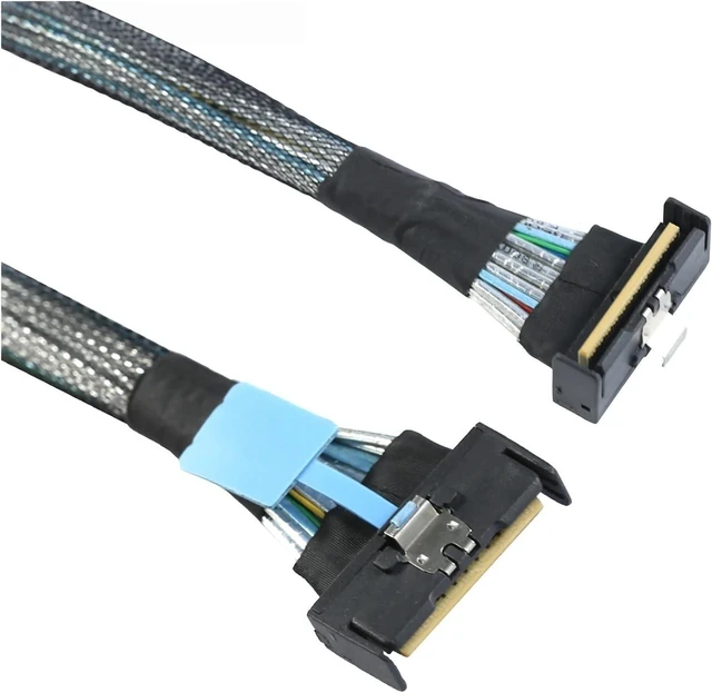 Alt view image 3 of 6 - 0.5M PCI-E 5.0 MI NI Cool Edge MCIO PCI-E MCIO 74Pin Male to Slimline S*A*S 90-Degree MCIO 8i 74Pin Male Extender Angled Cable