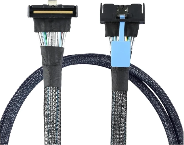 Alt view image 6 of 6 - 0.5M PCI-E 5.0 MI NI Cool Edge MCIO PCI-E MCIO 74Pin Male to Slimline S*A*S 90-Degree MCIO 8i 74Pin Male Extender Angled Cable