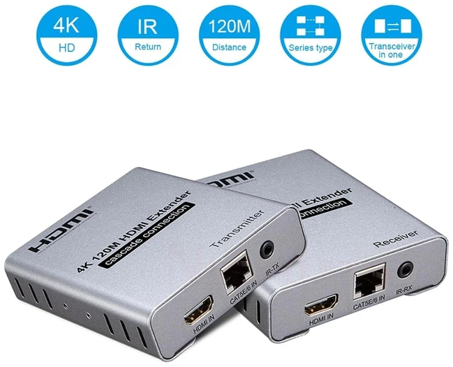 Alt view image 7 of 7 - ZEZEFUFU HD Extender Over Cat5e/6 RJ45 Ethernet Cable, Up to 120M 4K@30HZ HD Splitter Extension Video Audio Transmitter Support Laptop DVD TV Accessory New