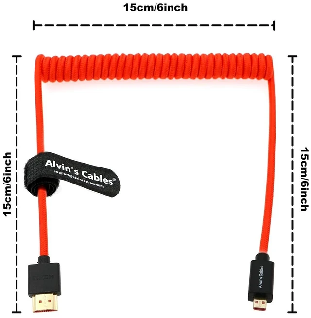 Alt view image 3 of 7 - Alvin's Cables 8K 2.1 Micro-HDMI to Full HDMI Braided Coiled-Cable and Full HDMI Braided Coiled-Cable for Sony A7S3,A9,A74 and Canon-R5C,R5,R6