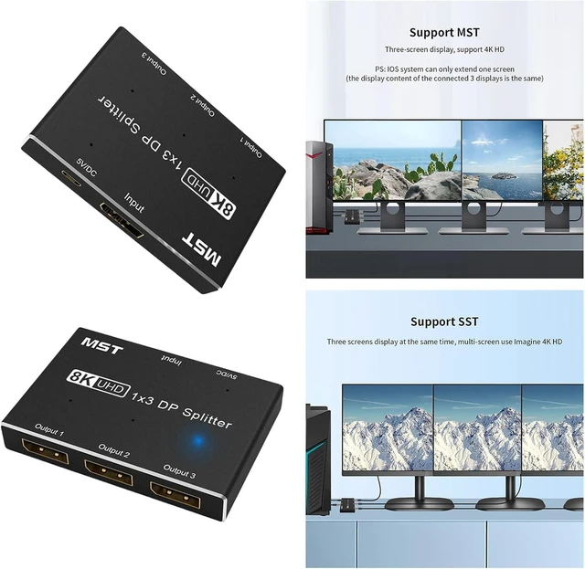 Alt view image 2 of 7 - 8K DisplayPort HDTV Splitter Switcher DisplayPort Output Directional 1 in 3 Out DisplayPort Multiple Stream for PC Host