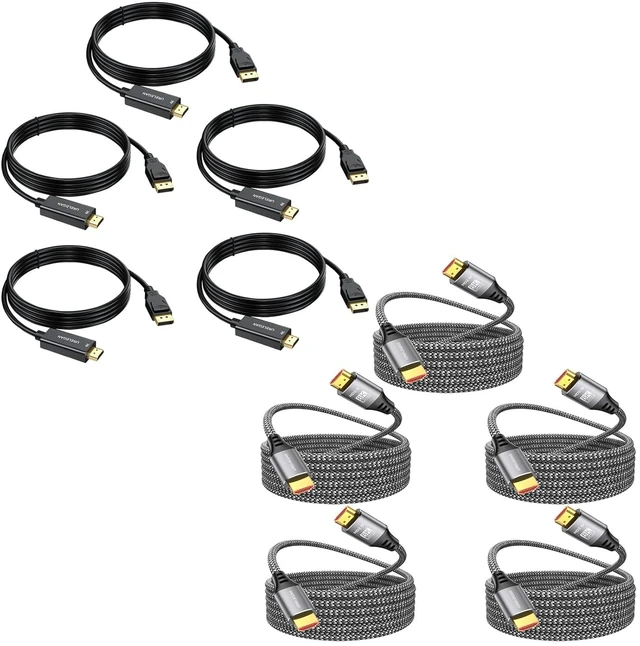 Main image of 4K DisplayPort to HDMI Cable 6 feet 5-Pack Bundle 10FT HDMI Cable 8K 5-Pack for KVM, Fire TV Stick, PS5, Xbox, LG, Roku, Switch, Portable Monitor