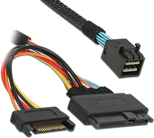 Alt view image 2 of 7 - 8X Built-in 12G SAS HD to U.2 / SFF-8643 to SFF-8639 Cable 0.5M with 15-Pin Power Supply, Suitable for U.2 SSD