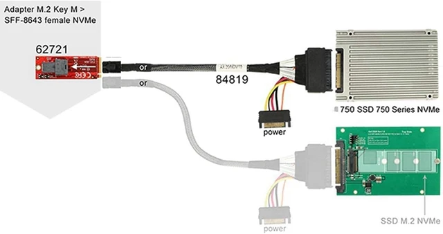 Alt view image 3 of 7 - 8X Built-in 12G SAS HD to U.2 / SFF-8643 to SFF-8639 Cable 0.5M with 15-Pin Power Supply, Suitable for U.2 SSD