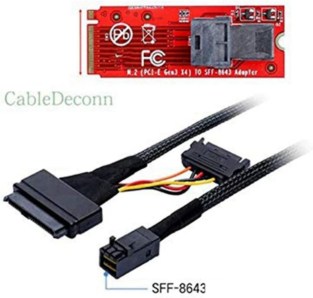 Alt view image 7 of 7 - 8X Built-in 12G SAS HD to U.2 / SFF-8643 to SFF-8639 Cable 0.5M with 15-Pin Power Supply, Suitable for U.2 SSD