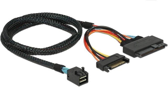 Alt view image 6 of 7 - 8X Built-in 12G SAS HD to U.2 / SFF-8643 to SFF-8639 Cable 0.5M with 15-Pin Power Supply, Suitable for U.2 SSD