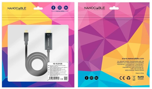 Alt view image 7 of 7 - NANOCABLE 10.15.5135 USB-C to HDMI 1.4 Converter Cable 4K@30Hz USB-C/M - HDMI/M, Black, 5m