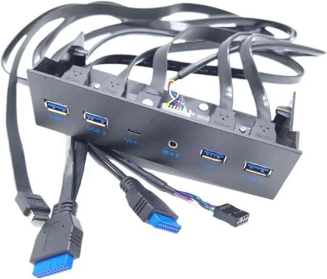 Alt view image 3 of 4 - ZHANGLH Motherboard Extension Cable 19P 9P to 4-Port USB 3.0 HD Audio Type E Type/C 3.1 with 5.25in Chassis Front Bar Panel