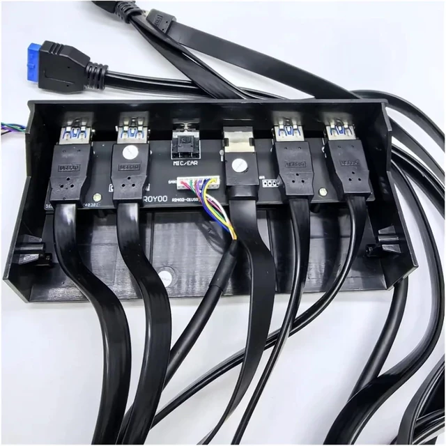 Alt view image 2 of 4 - ZHANGLH Motherboard Extension Cable 19P 9P to 4-Port USB 3.0 HD Audio Type E Type/C 3.1 with 5.25in Chassis Front Bar Panel