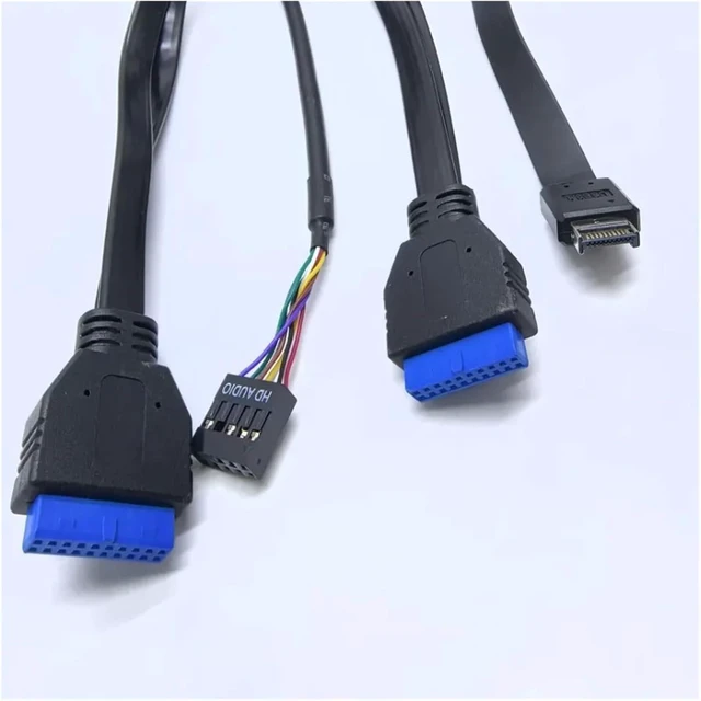 Alt view image 4 of 4 - ZHANGLH Motherboard Extension Cable 19P 9P to 4-Port USB 3.0 HD Audio Type E Type/C 3.1 with 5.25in Chassis Front Bar Panel