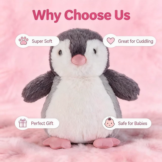 Alt view image 2 of 7 - Adorable Penguin Stuffed Animal - Ultra Soft Stuffed Penguin Plush Toy for Boys Girls Kids Toddlers Newborn Babies, Pink Mouth 10 Inches Machine Washable