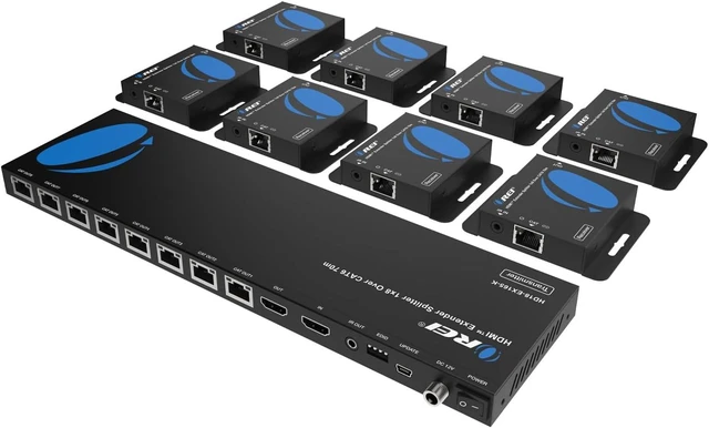 Main image of OREI 1x8 HDMI Extender Splitter Multiple Over Single Cable CAT6/7 1080P with IR Remote EDID Management - Up to 165 Ft - Loop Out - Low Latency - Full Support