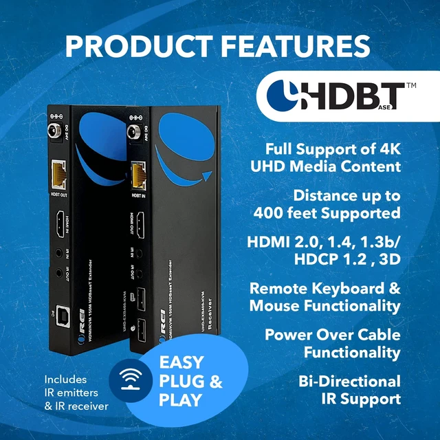 Alt view image 6 of 7 - OREI 4K KVM HDMI Extender Over LA HDBaseT PoC Single CAT5e/CAT6A/CAT7 Cable 4K @ 60Hz - Up to 400 Ft 4:4:4 - Remote Keyboard Mouse USB Control