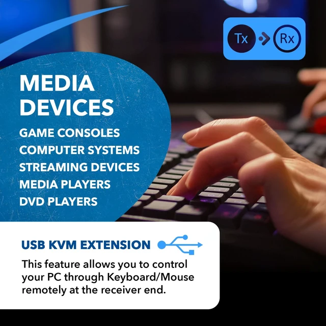 Alt view image 7 of 7 - OREI 4K KVM HDMI Extender Over LA HDBaseT PoC Single CAT5e/CAT6A/CAT7 Cable 4K @ 60Hz - Up to 400 Ft 4:4:4 - Remote Keyboard Mouse USB Control