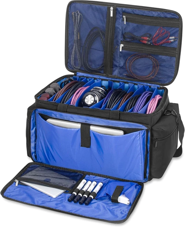 Alt view image 2 of 7 - AKOZLIN DJ Cable File Bag with Detachable Dividers and Bottom Cable Bags for Musicians Travel Gig Bag for 15.6" Laptop,Professional DJ Gear, Sound Instrument and Music Equipment Accessories