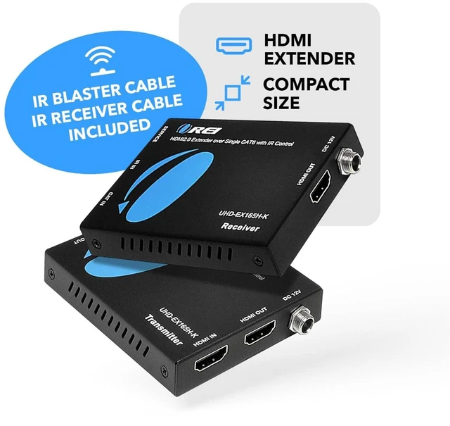 Alt view image 7 of 7 - OREI 4K@60Hz HDMI Over Cat6 Balun 165ft One-Way IR Loop Out EDID HDR 18Gbps