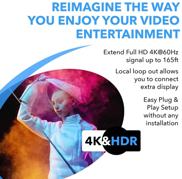 Alt view image 6 of 7 - OREI 4K@60Hz HDMI Over Cat6 Balun 165ft One-Way IR Loop Out EDID HDR 18Gbps