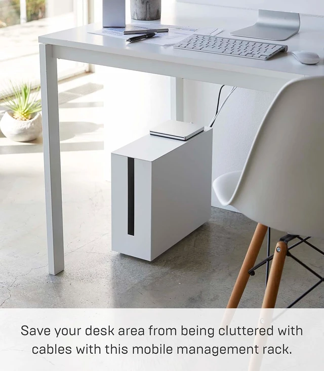 Alt view image 2 of 7 - Yamazaki Home Rolling Cable Management Box, Tech Cord Organizer Box, White