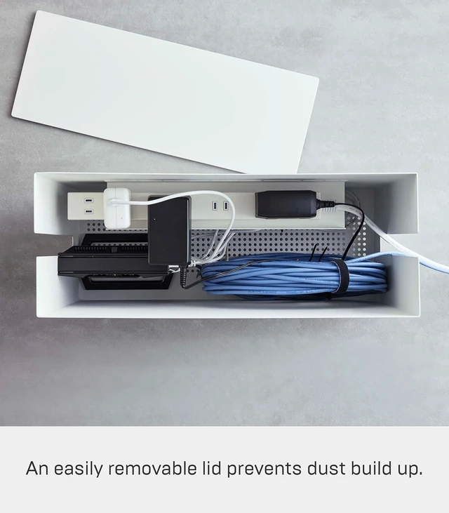 Alt view image 4 of 7 - Yamazaki Home Rolling Cable Management Box, Tech Cord Organizer Box, White