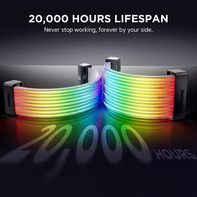 Alt view image 4 of 6 - AsiaHorse ARGB PSU Cables Cover Kit, Aurora Addressable RGB Power Extension Cable Cover Kit for Motherboard and GPU PC Cables, 5V 3Pin ARGB Sync, Fit for 12+4-Pin/8pin/24pin Cables