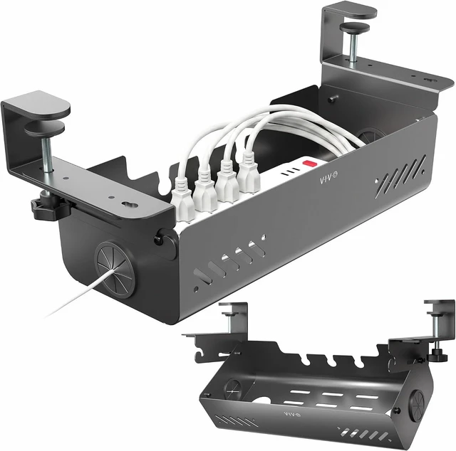 Main image of VIVO Black Clamp-On Flip-Open 19 in Cable Management Box, DESK-ACMB20-C