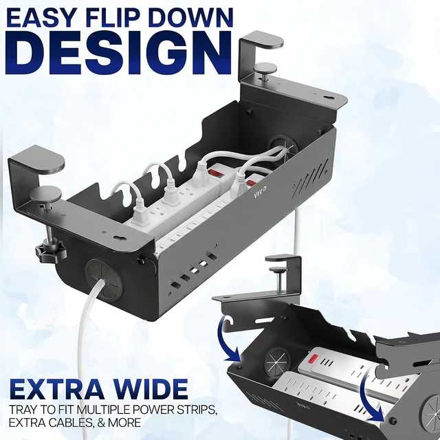 Alt view image 5 of 7 - VIVO Black Clamp-On Flip-Open 19 in Cable Management Box, DESK-ACMB20-C