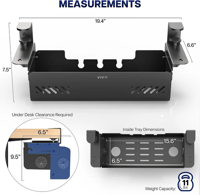 Alt view image 4 of 7 - VIVO Black Clamp-On Flip-Open 19 in Cable Management Box, DESK-ACMB20-C