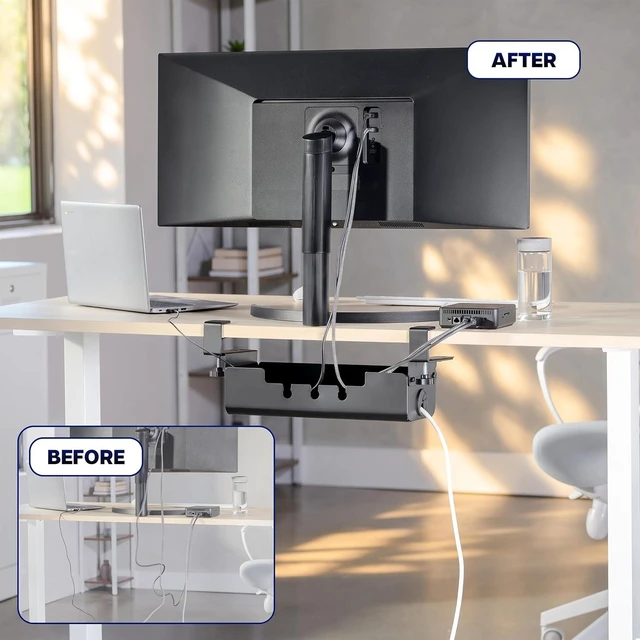 Alt view image 2 of 7 - VIVO Black Clamp-On Flip-Open 19 in Cable Management Box, DESK-ACMB20-C