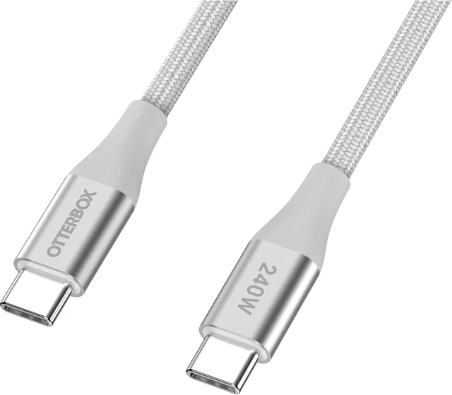 Alt view image 2 of 3 - OtterBox 240W USB-C 6ft Extended Power Fast Charging Cable, White - Braided Design with Flexible Silicone Core, Cable Organizing Loop, USB-C to USB-C Charging Cable for Phones, Laptops, and Tablets