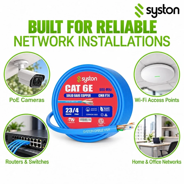 Alt view image 5 of 7 - Syston Cat 6E Ethernet Cable Bulk Red 250 FT, 23 AWG Solid Copper UTP, CMR