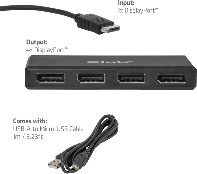 Alt view image 3 of 7 - Club 3D CSV-7400 DisplayPort to Quad Displayport MST Hub 4 x 4K 30Hz