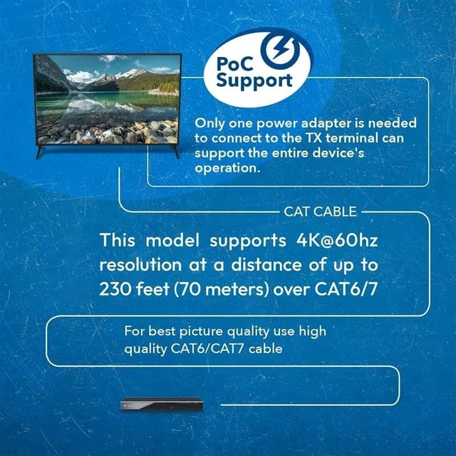 Alt view image 4 of 7 - Orei EX-230UHD UltraHD Extender Over HDBaseT 18Gbps Over CAT 5/6/7 Ethernet Cable - IR Signal - 230 Ft @ 1080P - 130 Ft @ 4K 60hz