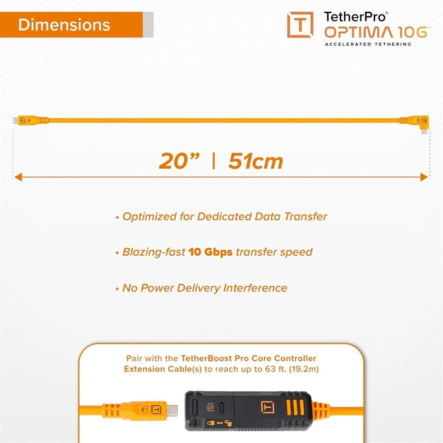 Alt view image 5 of 6 - Tether Tools TetherPro Optima 10G USB-C to USB-C Data Transfer Cable