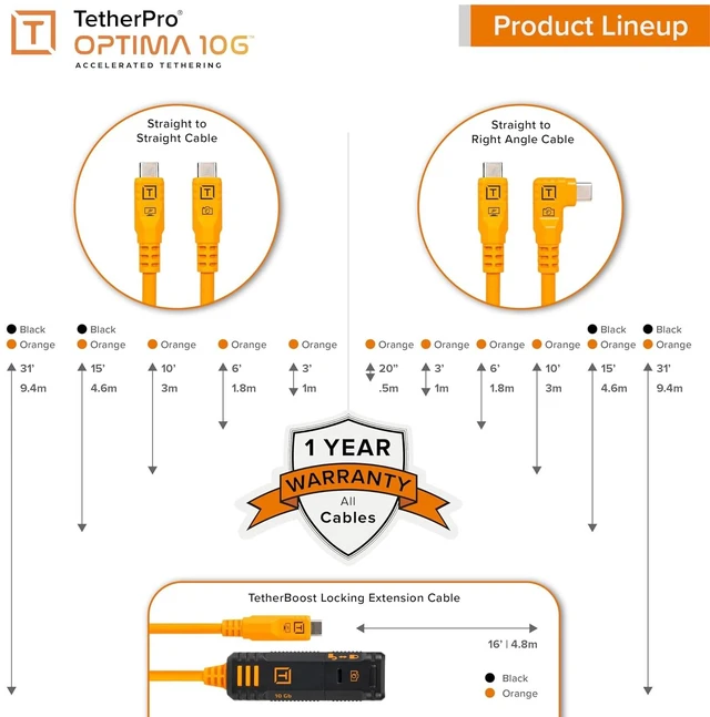 Alt view image 6 of 6 - Tether Tools TetherPro Optima 10G USB-C to USB-C Data Transfer Cable