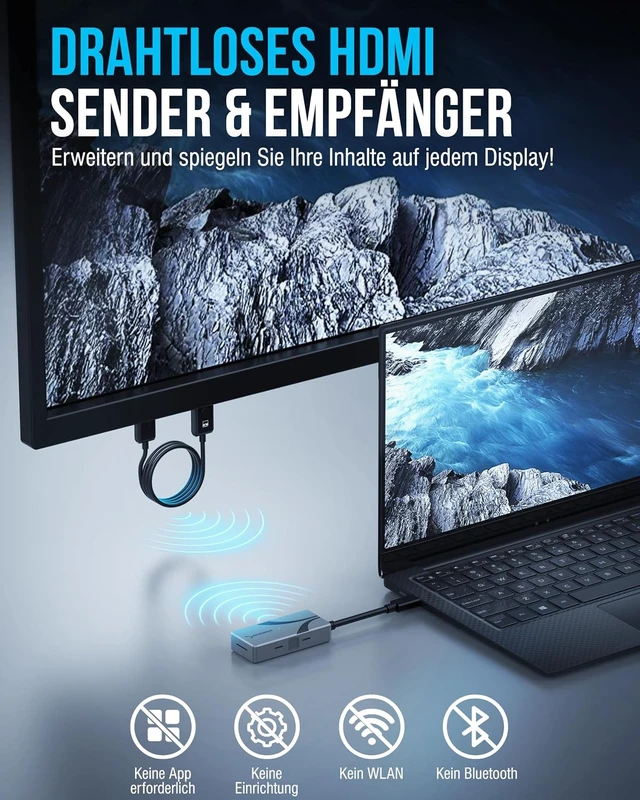 Alt view image 2 of 7 - SABRENT Wireless HDMI USB C Screen Mirroring Kit, 1080p 60Hz Transmitter & Receiver, Plug and Play USB C to HDMI Adapter for Laptop Phone Tablet TV Projector (DA-TCHR)