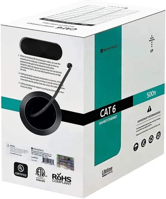 Alt view image 2 of 4 - Monoprice Cat6 Plenum Bulk Cable - 500 Feet - Black